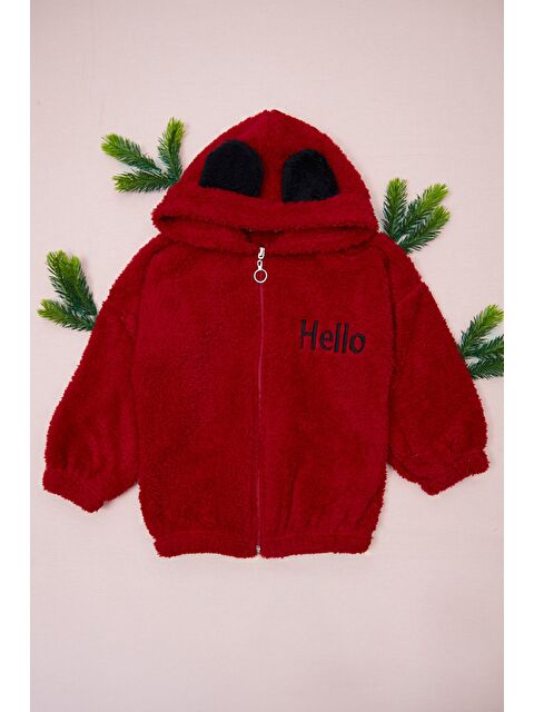 Fullamoda Hello Nakışlı Fermuarlı Unisex Çocuk Pelüş Mont - S000443244-20045