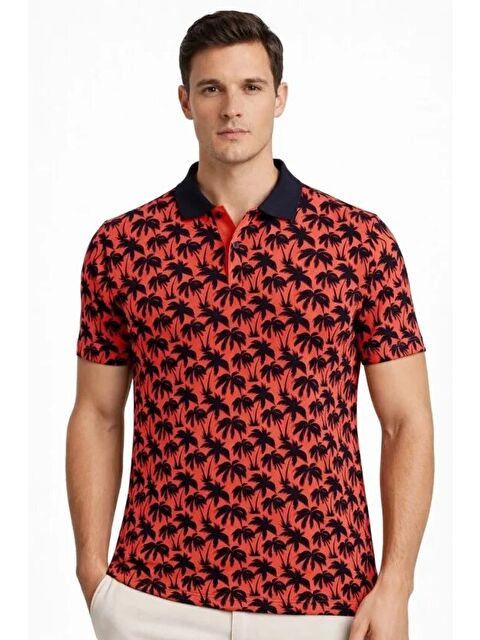 Jane's Erkek Pike Kumaş Polo Yaka Palmiye Desenli Tişört