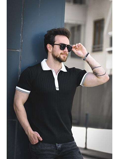 Oksit Ferruc Çizgili Elastanlı Slim Fit Renkli Polo Yaka Örme Erkek Triko Tshirt - S000374820-19351