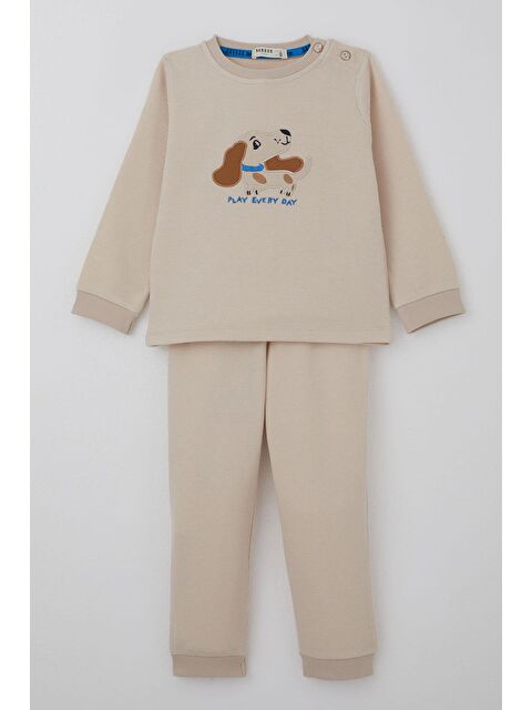 Breeze Erkek Bebek Eşofman Takımı Sevimli Köpekçik Nakışlı Krem (9 Ay-3 Yaş) - S000506128-19966