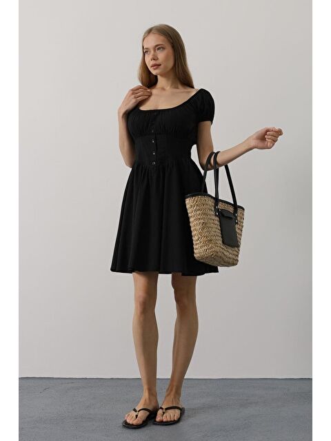 Jane's Beli Korseli Mini Elbise - Siyah - S000527851-19351