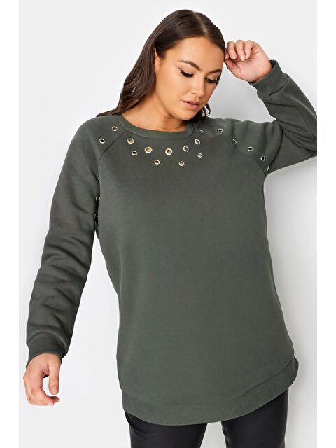 Stil Diva Büyük Beden Bisiklet Yaka Kuşgözü Detaylı Uzun Kollu Sweatshirt 302831 - S000165561-29351