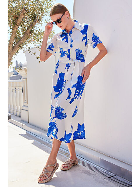 Bigdart 2213 Kısa Kol Viskon Elbise - Lacivert - S000152929-21164