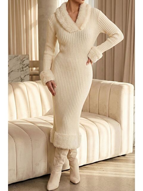 Gülseli Kadın Yumoş Sakallı Triko Elbise - S000482828-19966