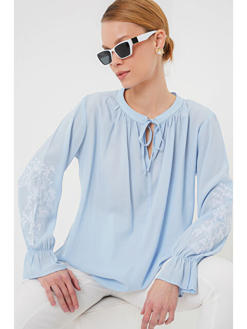 Bigdart Kadın Nakışlı Örme Bluz 941 - Mavi - S000358172-17234
