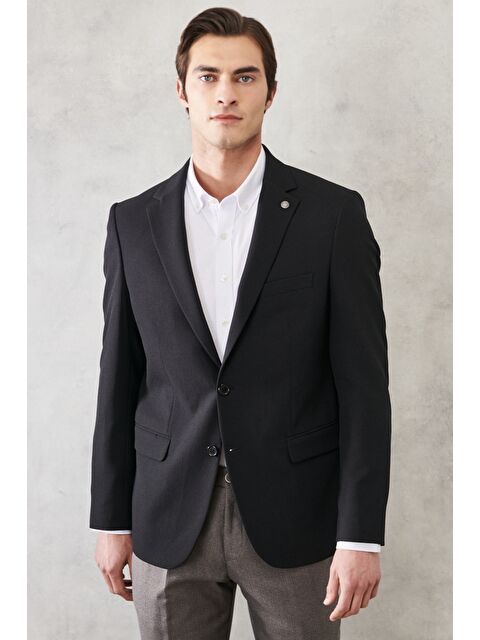 Altınyıldız Classics Erkek Siyah Slim Fit Dar Kesim Kırlangıç Yaka Casual Ceket - S000403613-19351