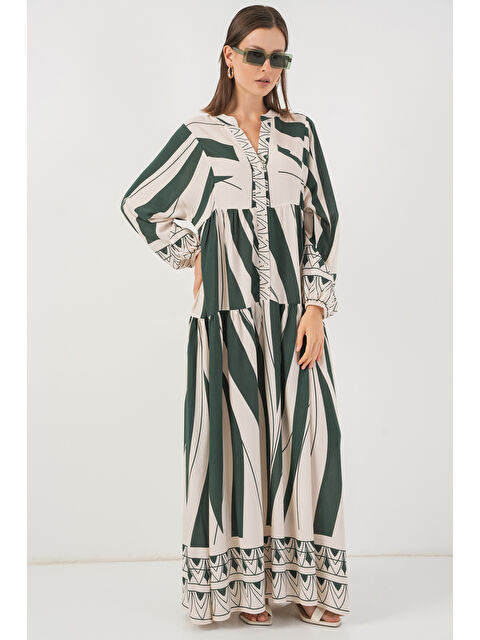 Bigdart Kadın Desenli Uzun Tesettür Elbise 2585 - A. Zümrüt Yeşili - S000407394-34206