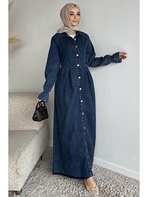 Julude Ön Düğmeli Tesettür Jean Jean Elbise - S000491544-19393