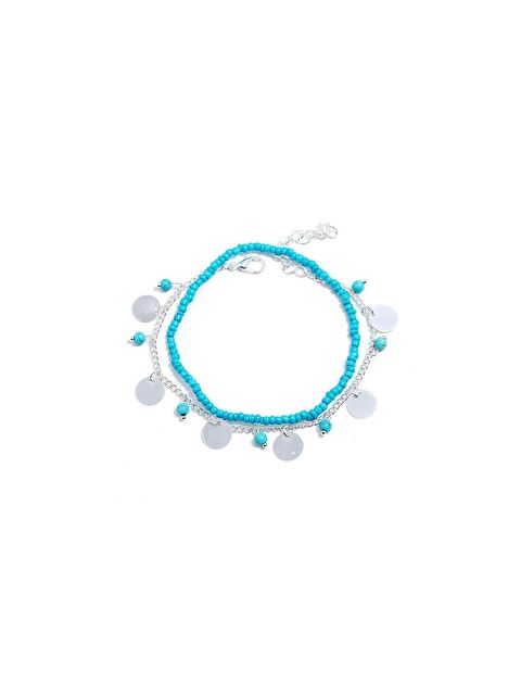 New Obsessions Maviş Boncuklu Gümüş Rengi Pullu Kadın 2'li Kombin Halhal - S000204267-37370