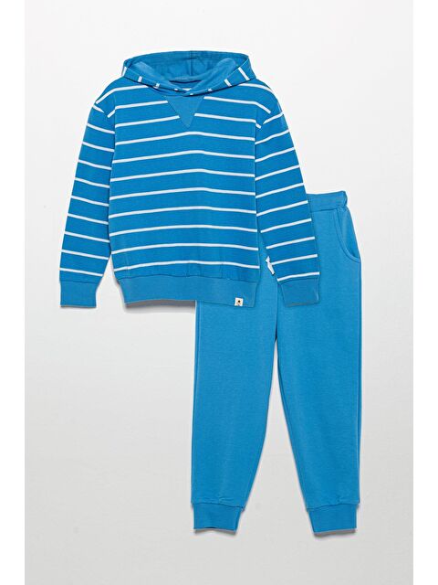 For You Kids Çizgili Kapüşonlu Jogger Mavi Alt Üst Takım - S000274059-17234