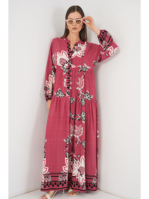 Bigdart Kadın Desenli Uzun Tesettür Elbise 2585 - Gül Kurusu - S000407394-20028