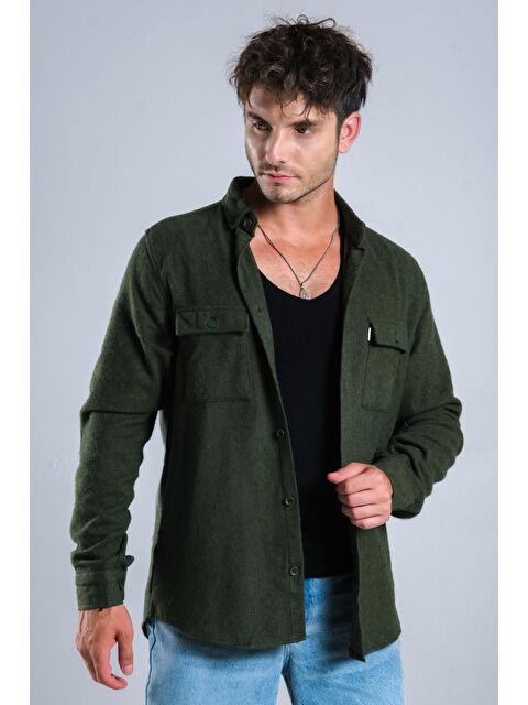 Stilkombin Demir Düğmeli Kapaklı Kışlık Erkek Oduncu Gömlek MAR 4145 - S000114448-18547