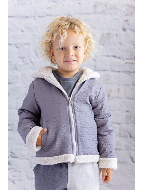 MİNİNİO Unisex Çocuk Çift Taraflı Mont - Antrasit - S000316659-29666