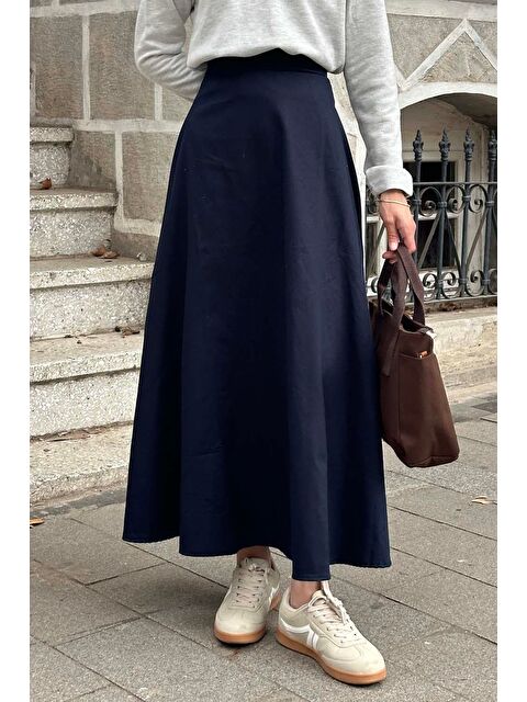 Lamelif Kemer Detaylı Kloş Etek Lacivert - S000517815-21164