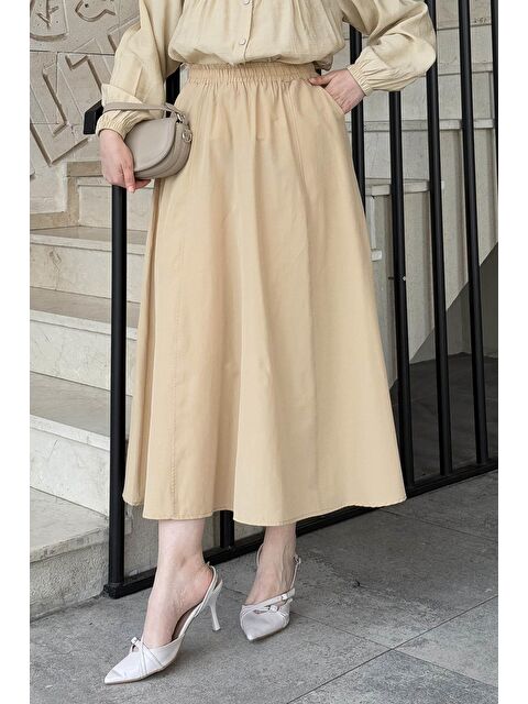 Lamelif Kloş Tesettür Etek Camel - S000517816-4557