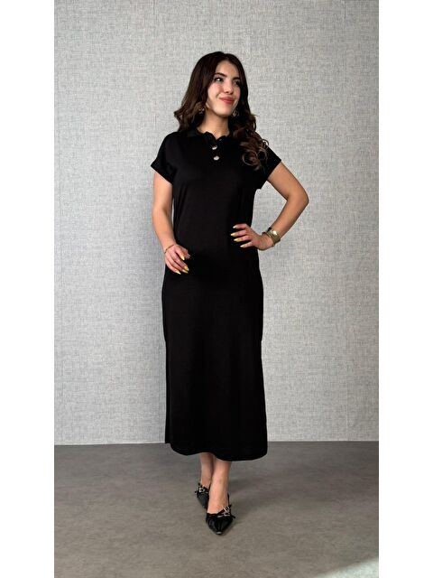 Jane's Kadın Kısa Kollu Yakalı Yandan Yırtmaçlı Viskon Iki Iplik Elbise - S000527869-19351