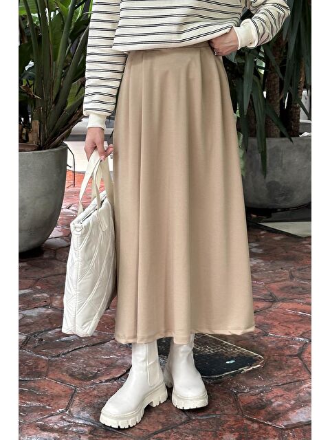 Lamelif Önü Pileli Scuba Kumaş Bej - S000517819-19928