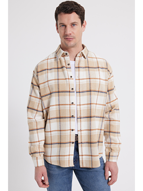 TUDORS Erkek Relax Fit Rahat Kesim Kışlık Kareli Oduncu Gömlek - S000513489-19928