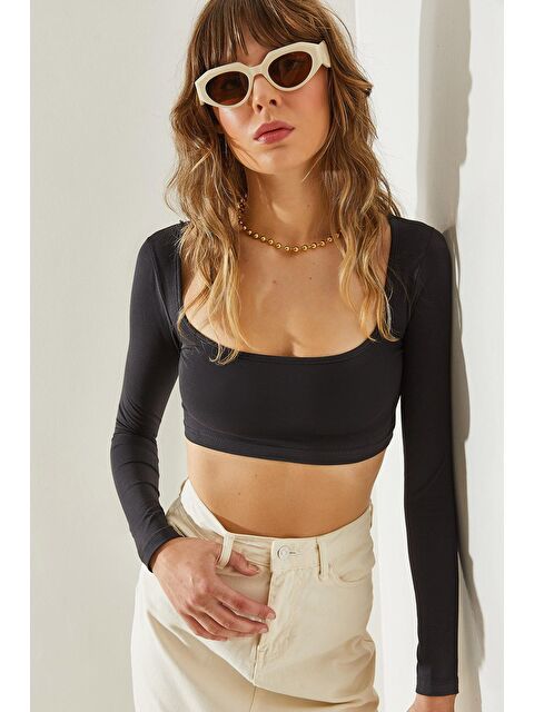 SHADE Kadın Uzun Kol Kare Yaka Crop Bluz - S000234096-33408