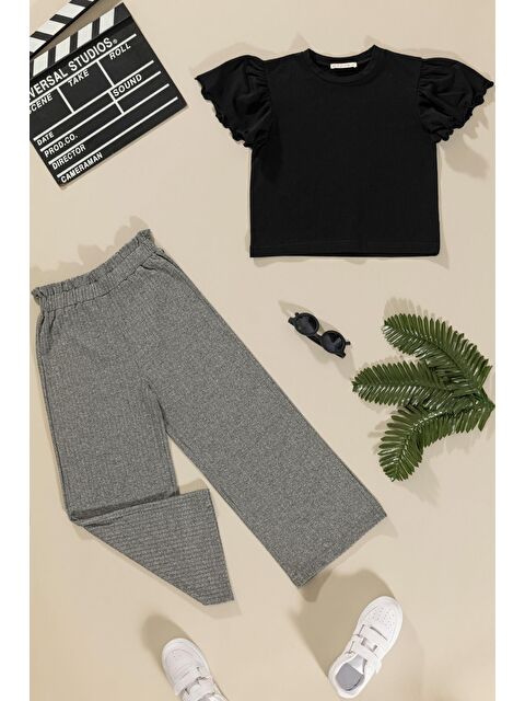 For You Kids Fırfır Detaylı Tsihrt Pantolon Antrasit Takım - S000210427-29666