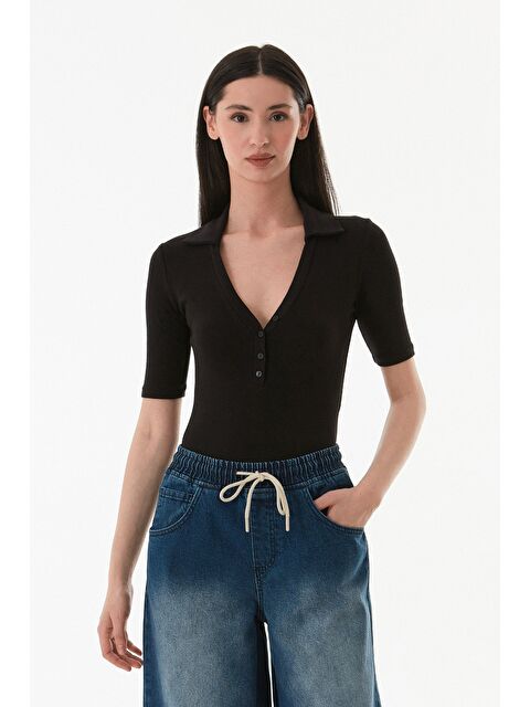 Fullamoda Basic Polo Yaka Çıtçıtlı Elastanlı Modal Body - S000380962-19351