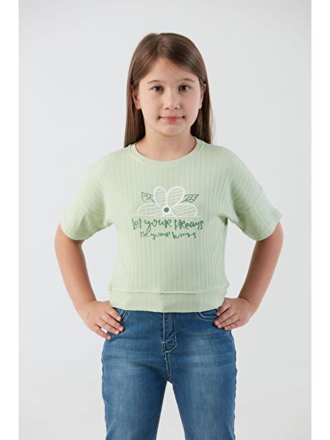 Fullamoda Fitilli Yazı Baskılı Elastanlı Kız Çocuk Tişört - S000381229-20054