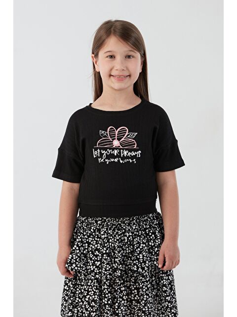 Fullamoda Fitilli Yazı Baskılı Elastanlı Kız Çocuk Tişört - S000381229-19351