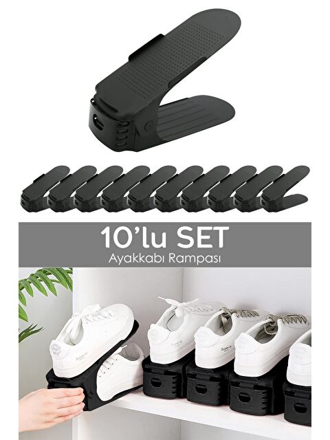 Meleni Home 10'lu Tekli Ayarlanabilir Ayakkabı Rampası Dolap İçi Ayakkabı Düzenleyici Organizer - S000385109-19351