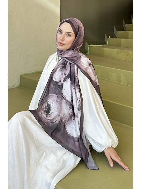 Lamelif Bohem Çiçek Desen Soft Şal Acı Kahverengi - S000529600-28102