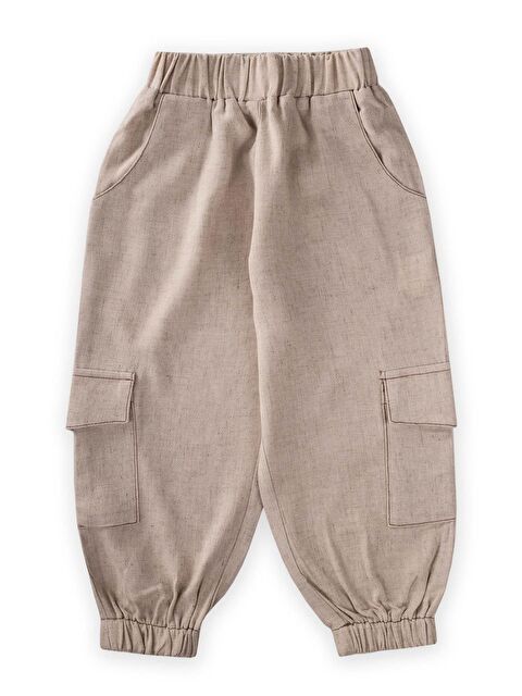 CİGİT Keten Paçası Lastikli Kargo Pantolon 2-7 Yaş Naturel - S000256882-19966
