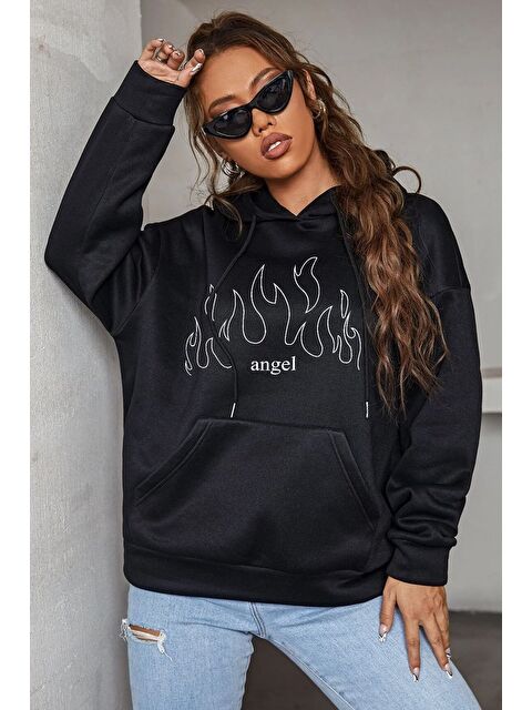 uyguntarz Unisex White Angel Fire Sweatshirt - S000268924-19351