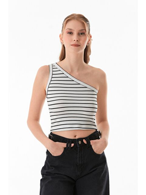 Fullamoda Çizgili Tek Omuz Body - S000381087-20063