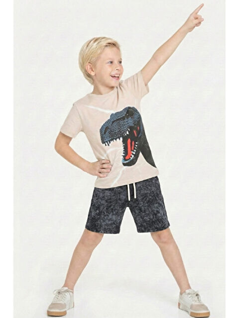 Modanino Erkek Çocuk Dinozor Görselli Kaprili Alt-Üst Takım 3-10 Yaş 12553 - S000524862-29666