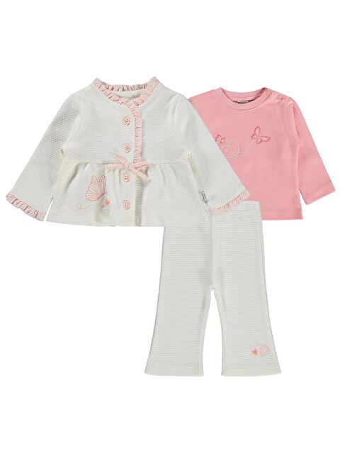 Kumru Lüks Kelebek Nakışlı 3 lü Hırkalı 6-18 Ay Takım - Ekru 6-9 Ay - S000512703-19965