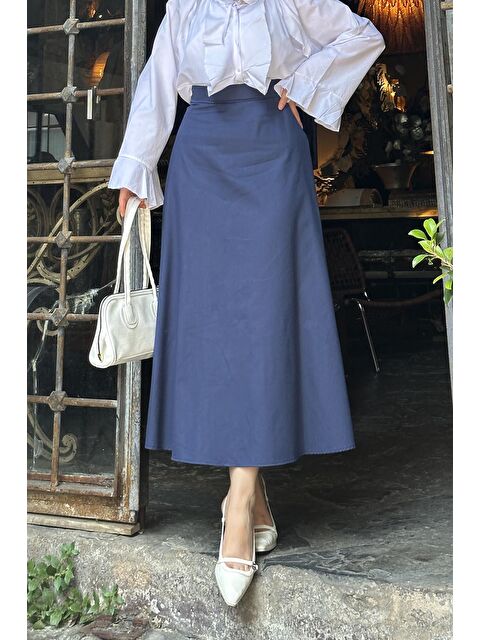 Lamelif Kemer Detaylı Kloş Etek Açık Mavi