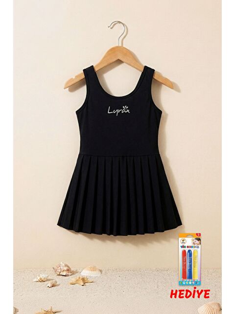 ZUZUNGA Kız Çocuk Siyah Pilili Etekli Spor Elbise