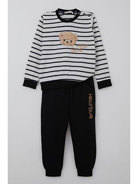 Breeze Erkek Bebek Eşofman Takımı Sevimli Bebek Ayıcık Baskılı Beyaz (9 Ay-3 Yaş) - S000506133-20063