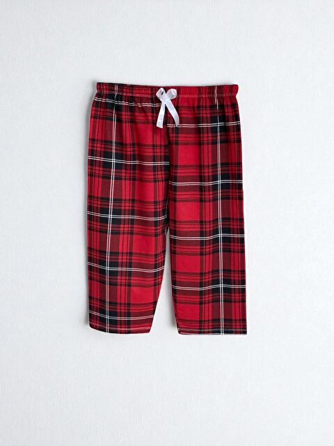 Formo Kadın Kırmızı Ekose Pamuklu Lastikli Rahat Kapri Pijama Altı - S000241658-37333