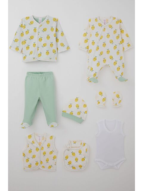 Breeze Kız Bebek Hastane Çıkışı 8 Li Gülenyüz Limon Desenli Beyaz (0-3 Ay)