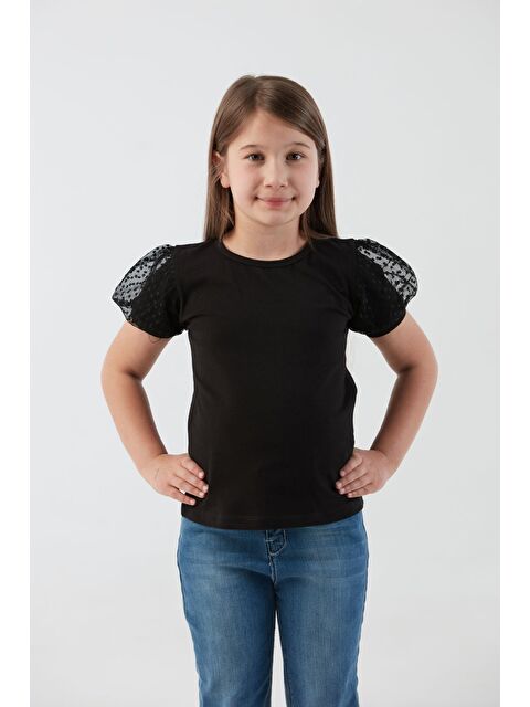Fullamoda Basic Kolu Tül Detaylı Kız Çocuk Bluz - S000388599-19351