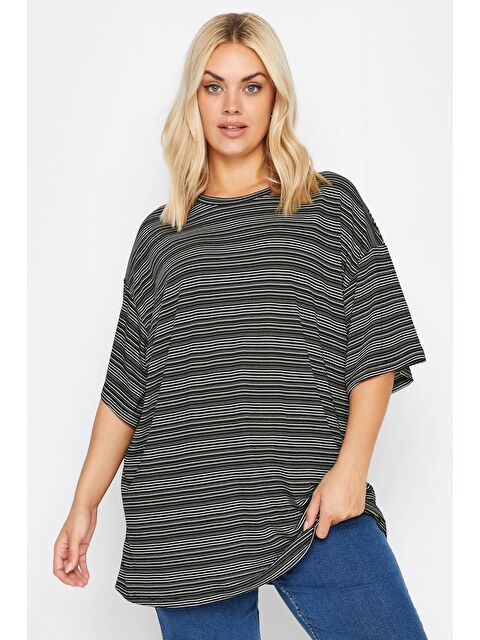 Stil Diva Büyük Beden Bisiklet Yaka Yarım Kollu Uzun Kesim Tişört 302549 - S000165576-19351