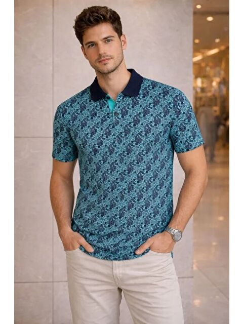 Jane's Erkek Pike Kumaş Polo Yaka Palmiye Desenli Tişört