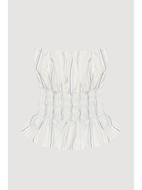 QUZU Gipe Detaylı Fırfırlı Straplez Bluz Ekru - S000381096-19965