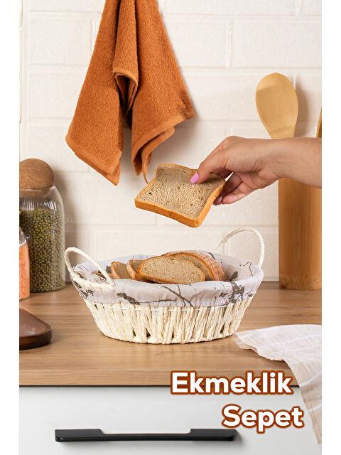 Porsima Mio-020 Hasır Görünümlü Kulplu Yuvarlak Ekmek Sepeti Beyaz 24,5cm - S000419821-20063