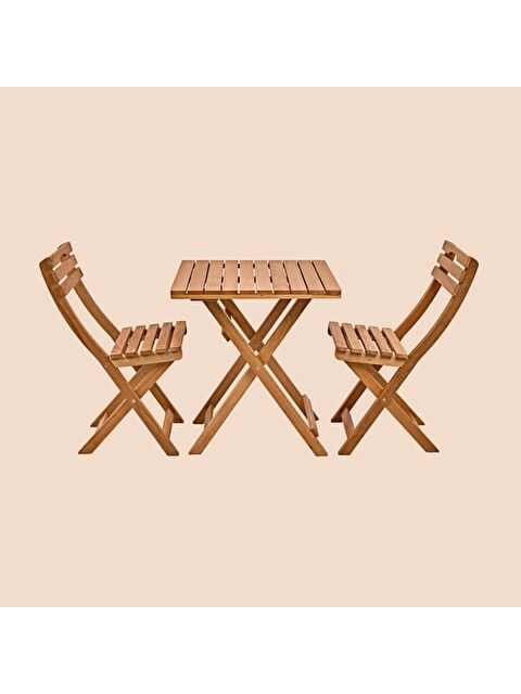 Just Home 2+1 Katlanır Kayın Ahşap Bistro Set - Meşe - 60x60 cm