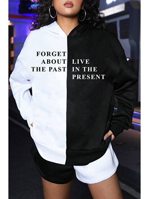 uyguntarz Siyah Beyaz Renk Baskılı Oversize Sweatshirt - S000266283-19351