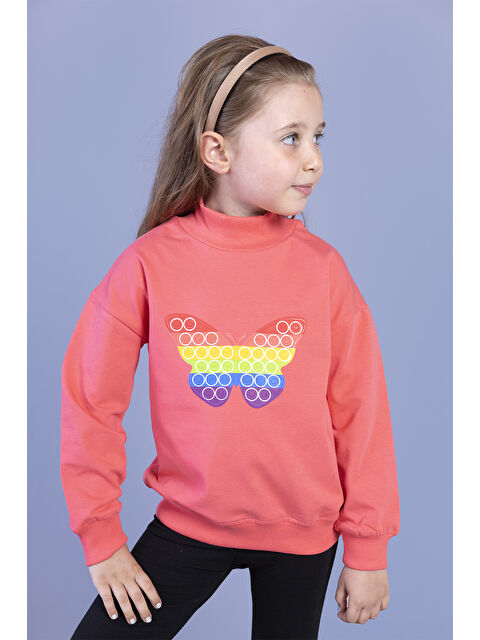 Toontoykids Kız Çocuk Pamuklu Balıkçı Yaka Popıt Desenli Sweatshirt - S000274063-20048