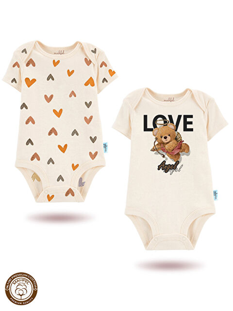 Mahfel 2'Li %100 Pamuklu Organik Baskılı Kısa Kollu Çıtçıtlı Bebek Body Zıbın 827