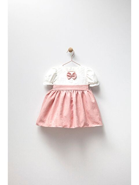 Magu Kız Çocuk Ekru Pembe Fiyonklu Astarlı Elbise - S000492013-23173