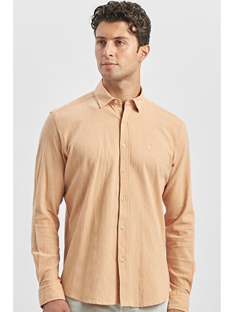 İMZA Turuncu Uzun Kollu Gofreli Biyeli %100 Pamuk Casual Slim Fit Dar Kesim Gömlek 1004240247 - S000356787-20013